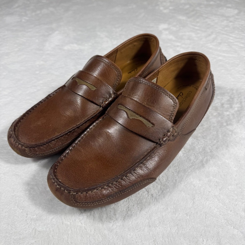 Clarks Ashmont Way Cognac Leather Penny Loafers Driving Shoes Men's 10M Slip On